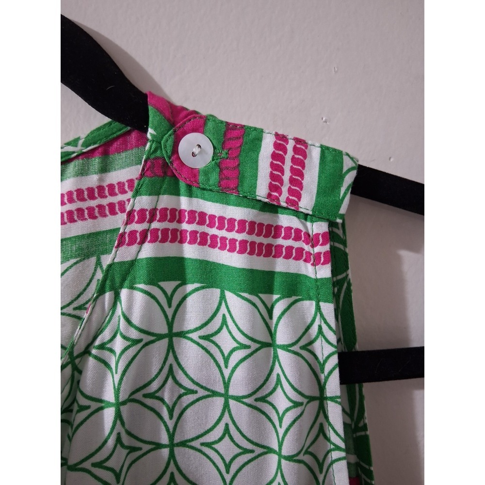 Escapada Womens XL Green Pink Geometric Stripe Sleeveless Split Neck Rayon Top - Picture 4 of 6